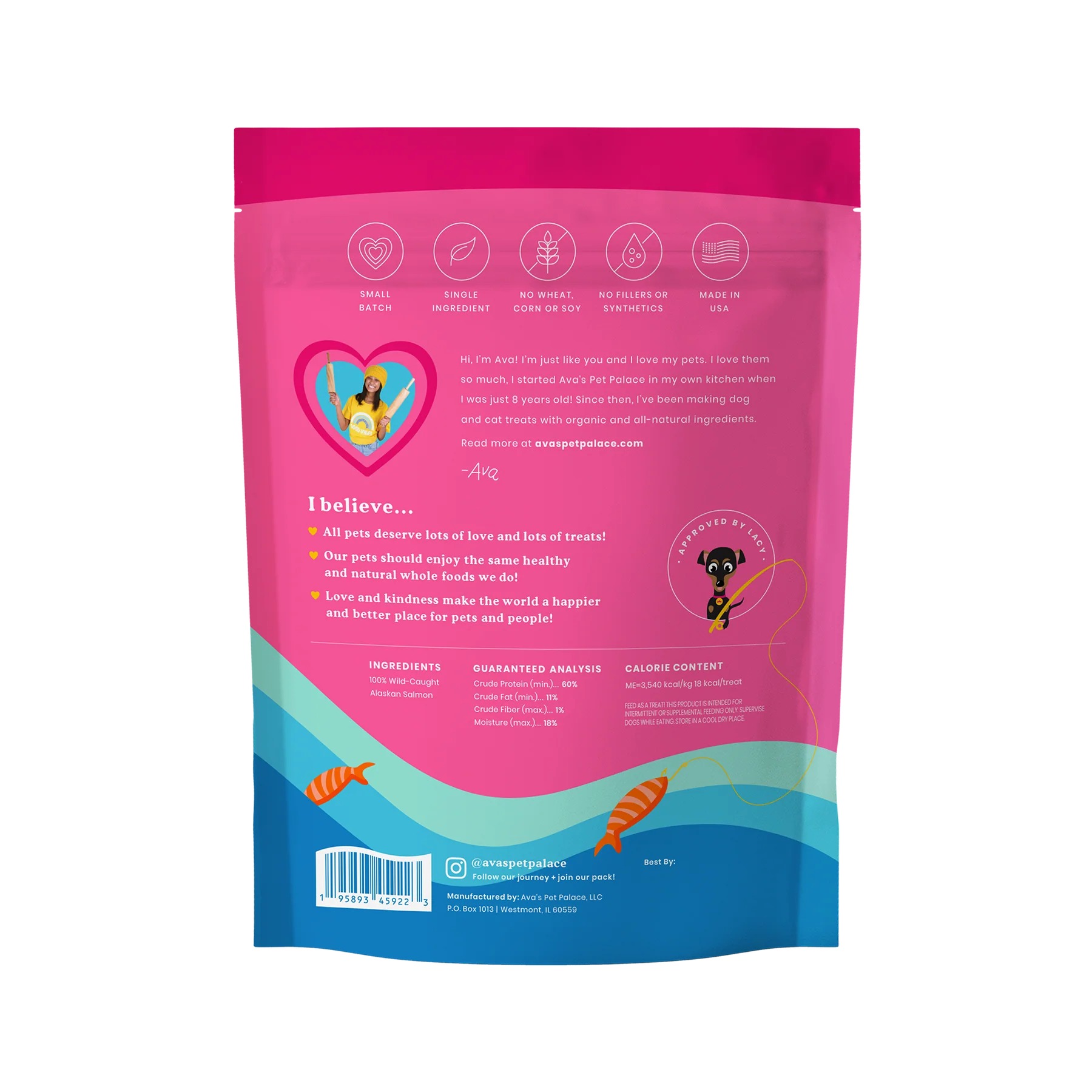 Ava's Pet Palace Crunchy Jerky Dog Treats - Snappin' Salmon Treats (4 oz)