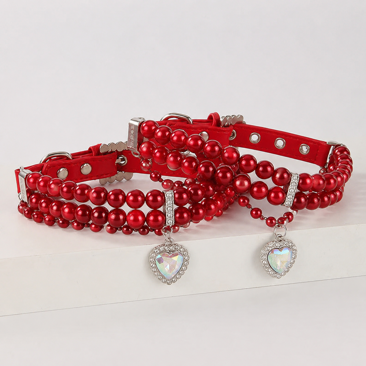 Pearl Heart Charm Pet Collar