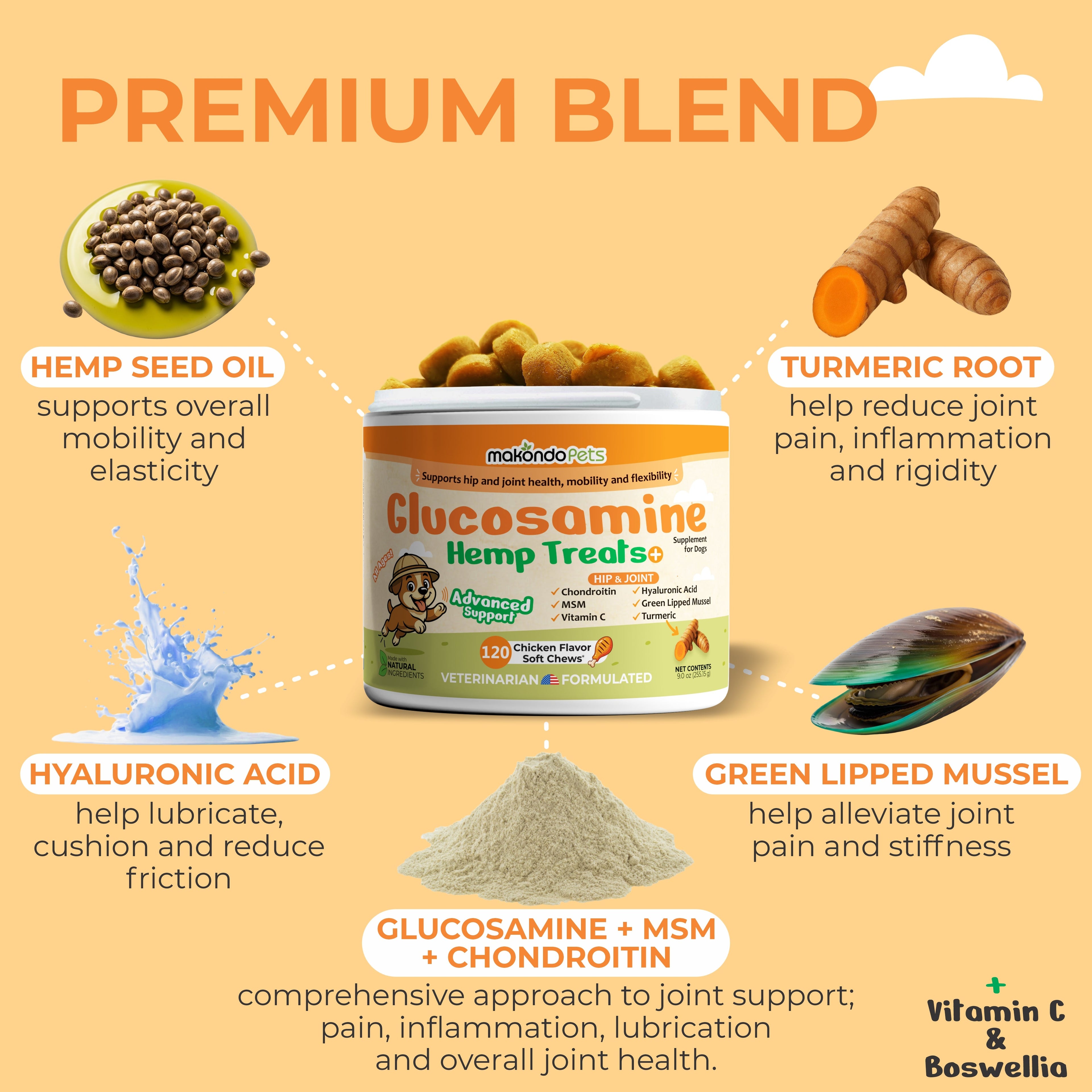 Makondo Pets Glucosamine for Dogs - 120 Soft Chews