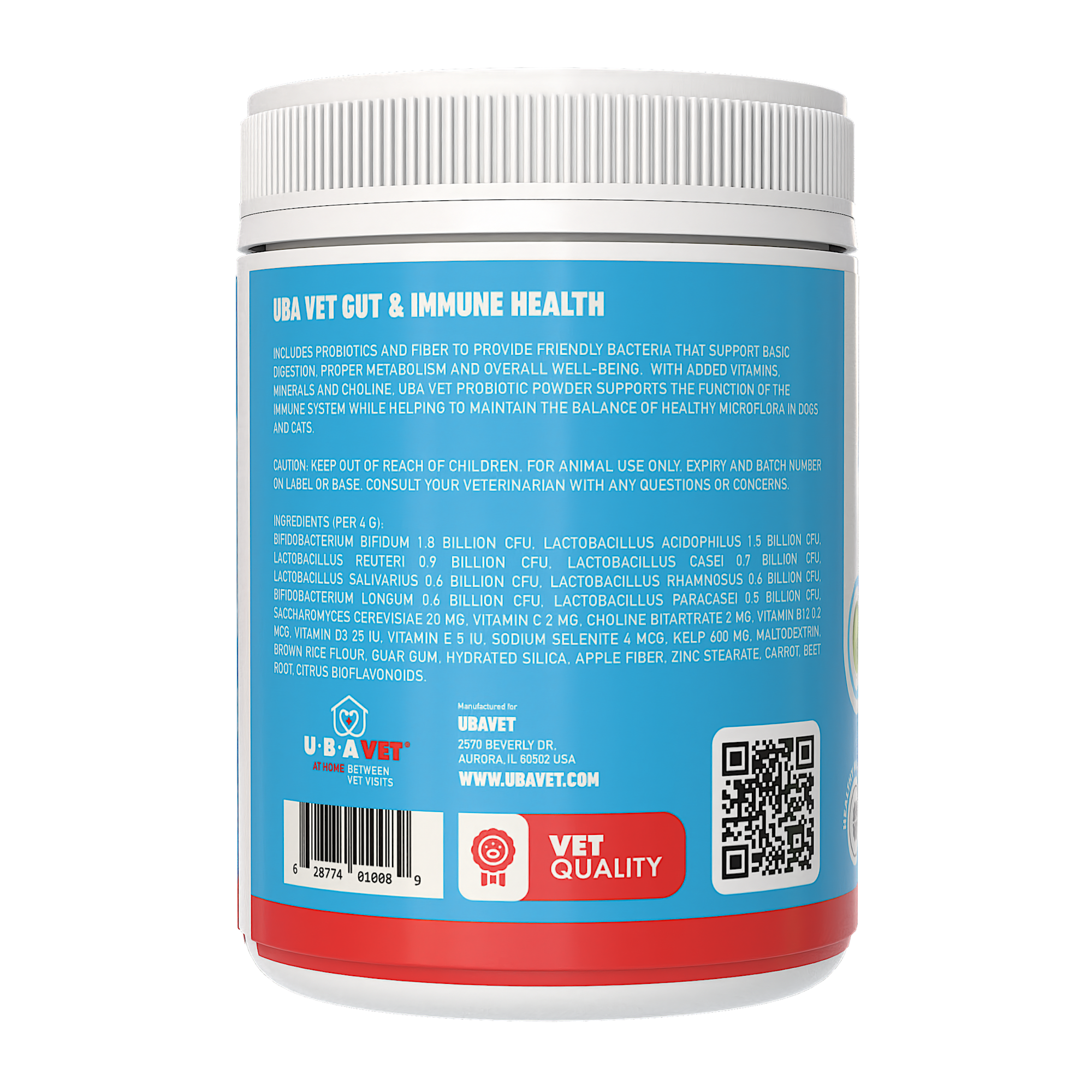 UBAVET Probiotics & Gut + Immune Health Support for Dogs & Cats – 5.3 oz / 150 g Powder