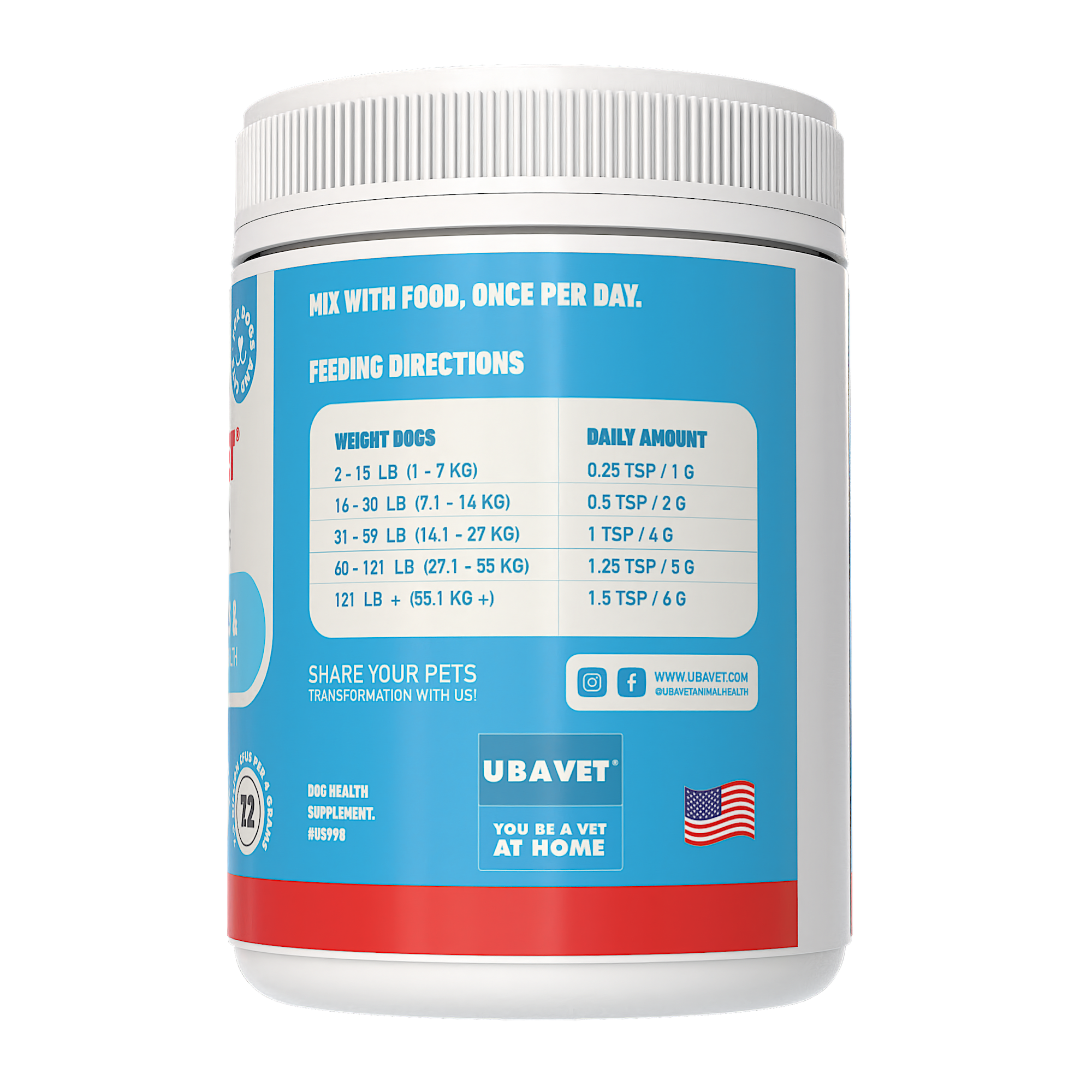 UBAVET Probiotics & Gut + Immune Health Support for Dogs & Cats – 5.3 oz / 150 g Powder