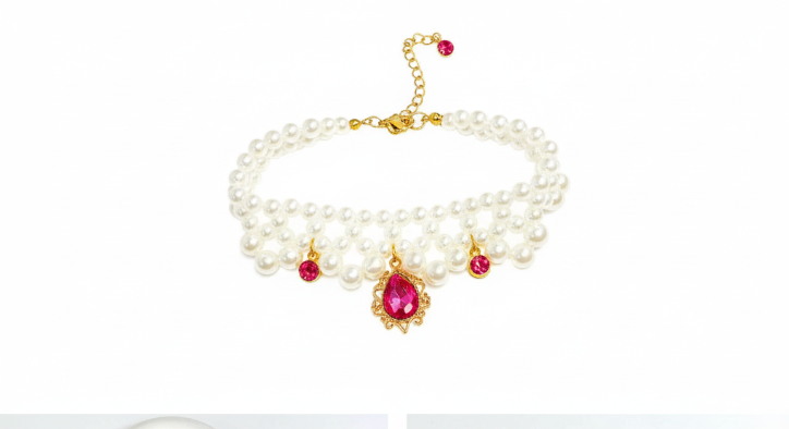 Pearl Pet Necklace with Gem Pendant