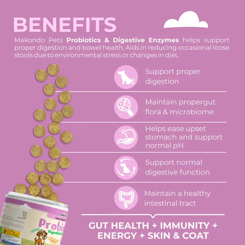 Makondo Pets Dog Probiotics Digestive Enzymes - 120 Soft Chews