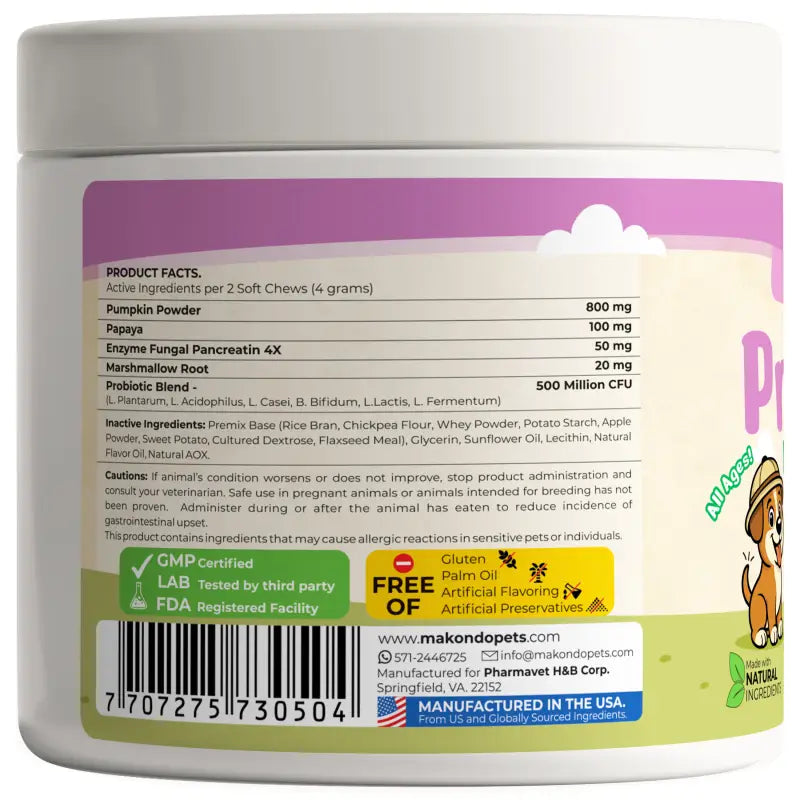 Makondo Pets Dog Probiotics Digestive Enzymes - 120 Soft Chews