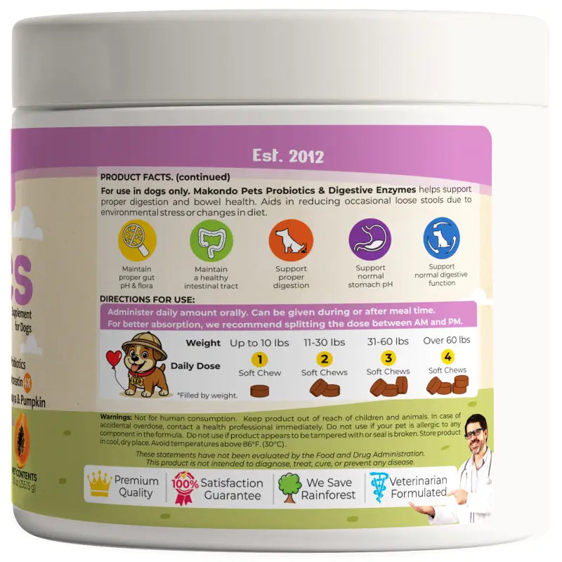 Makondo Pets Dog Probiotics Digestive Enzymes - 120 Soft Chews